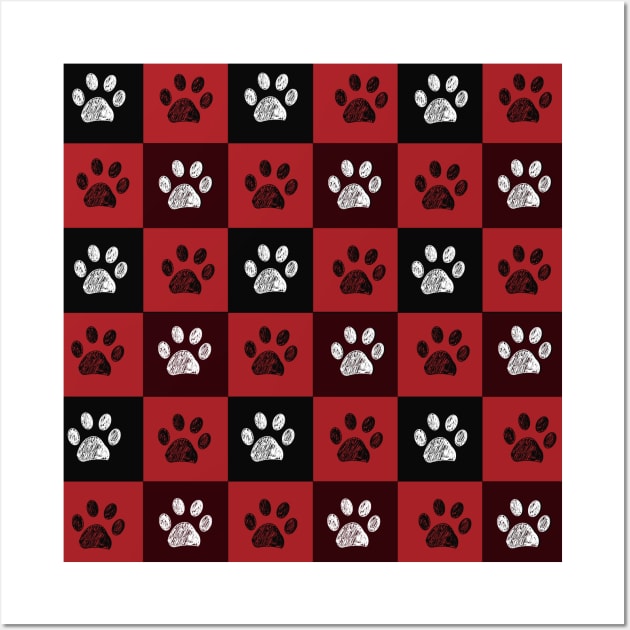 Plaid red and black pattern christmas design with paw prints Wall Art by GULSENGUNEL